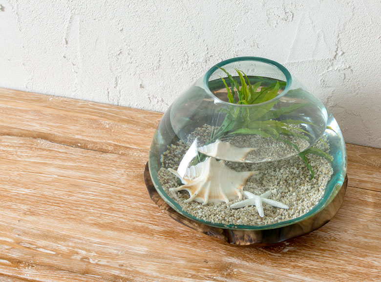 玉ねぎガラス　ガラスのオブジェ　メルトガラス　流木　ウッド　花器　花瓶　テラリウム　水槽　アクアリウム　　