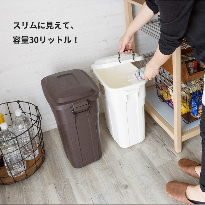 ダウンロック式フタ付きダストボックス 30L(91131)【生活雑貨の