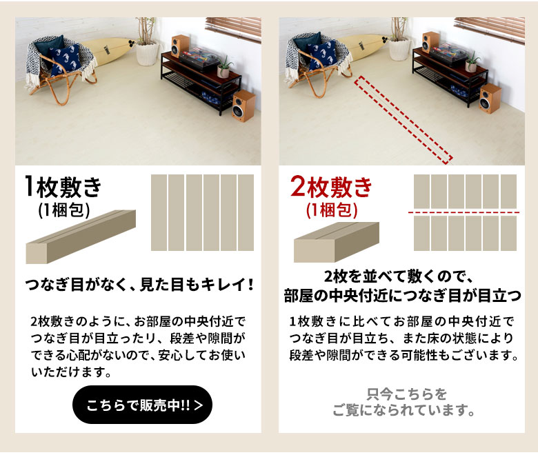 つなぎ目がなく見た目もキレイな1枚敷きタイプのウッドカーペットはこちらで販売中。