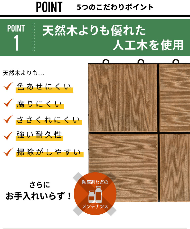 天然木よりも優れた人工木を使用