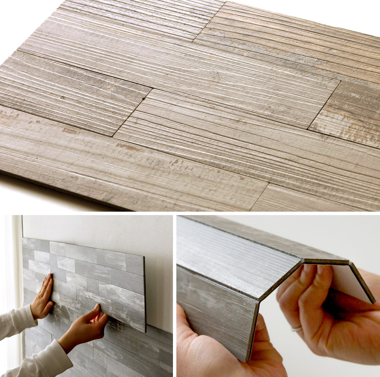 シール式。木目調の壁材