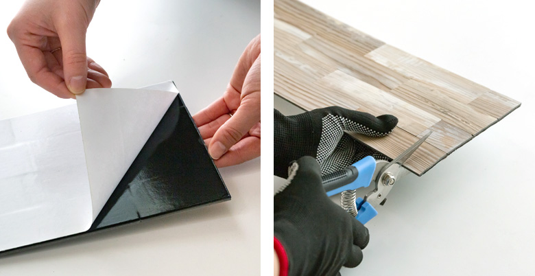 ペタッと貼るだけ。簡単にカットできるタイルシール