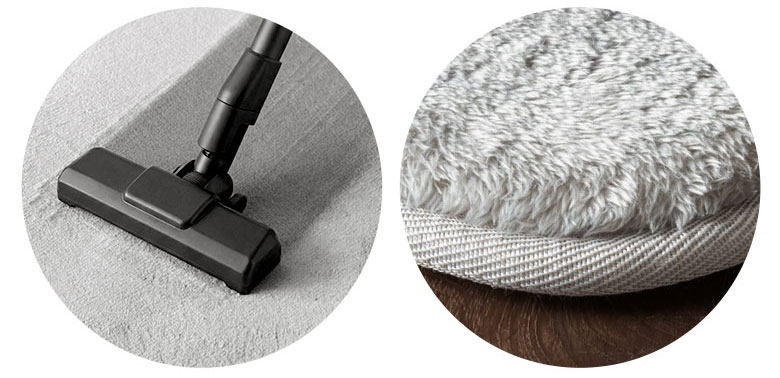 フローリングも痛くない 使用イメージ、従来品と極厚タイプの比較