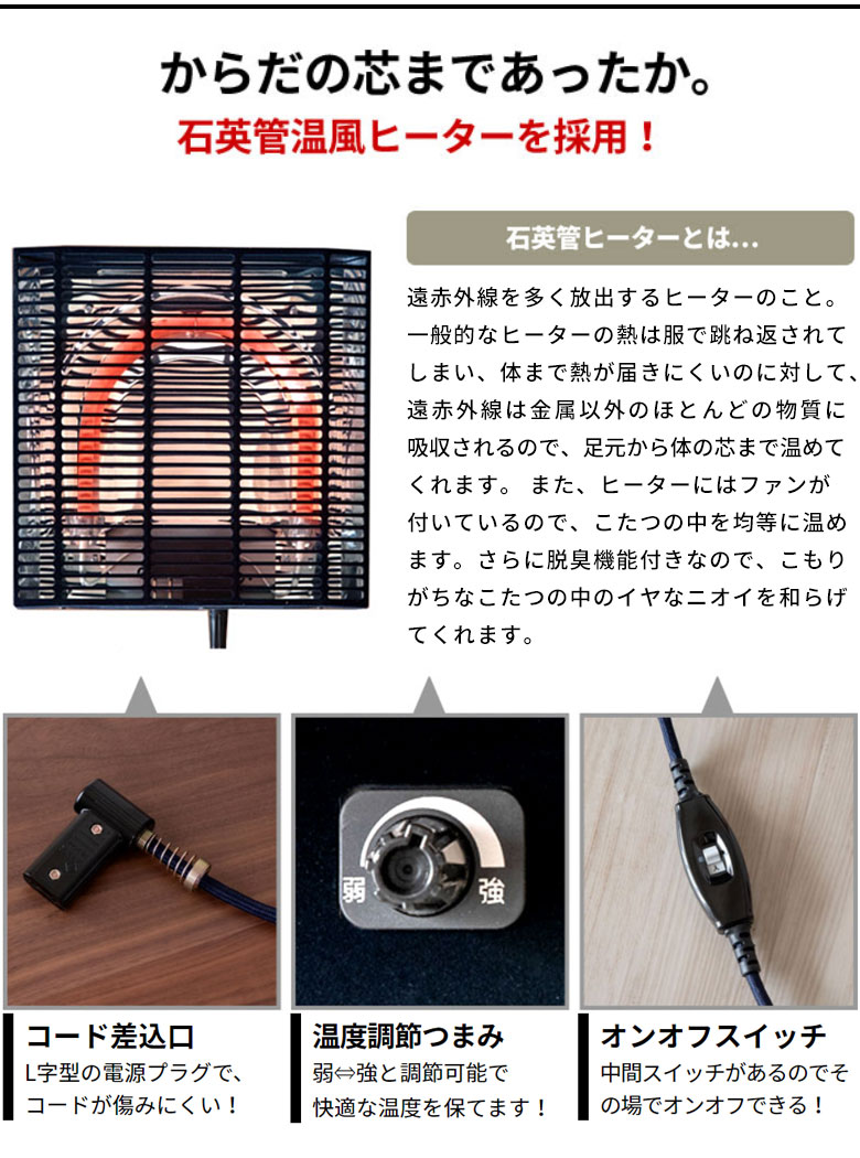 石英管温風ヒーターを採用