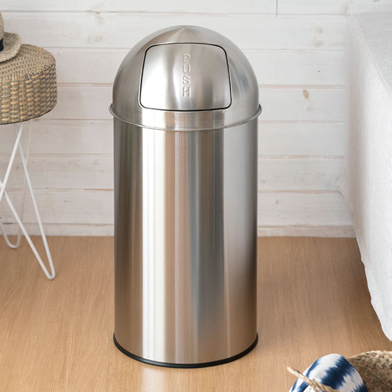 プッシュ式フタでゴミが見えないステンレス製トラッシュカン 30L 直径