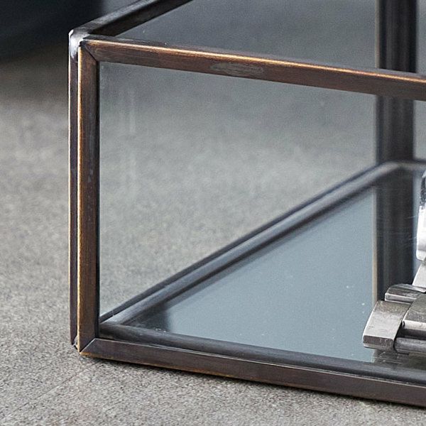 ガラスと真鍮でできた鏡付き収納ケース S 小物入れ ガラスケース ふた