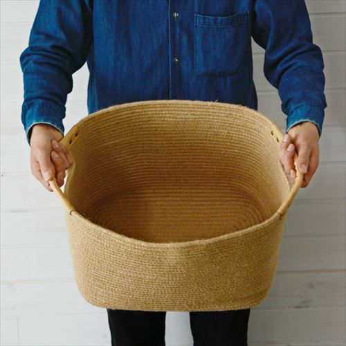 麻でできたシンプルなバスケット(Lサイズ)(64011) 【生活雑貨の