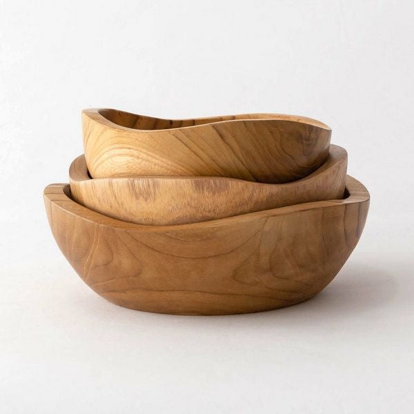 トレイ チークウッド 木製 ウッド ボウル Mサイズ ハンドメイド [11588