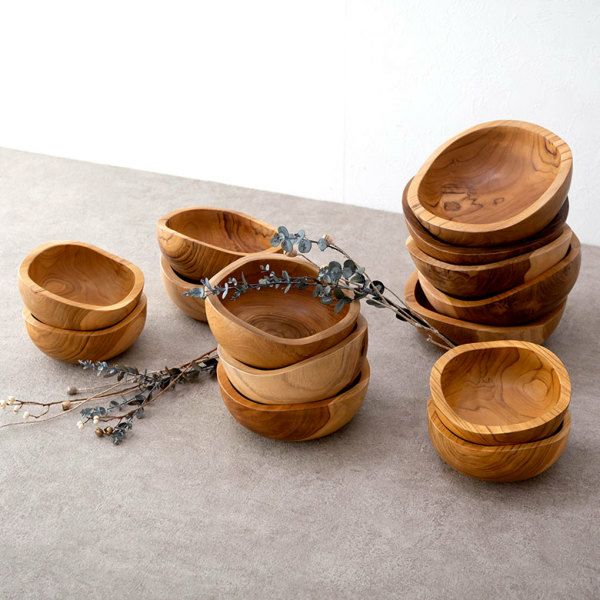 トレイ チークウッド 木製 ウッド ボウル Lサイズ ハンドメイド [11589