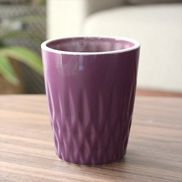 赤紫色の円筒形陶器 陶器のタンブラーカップ 200ml 取っ手なし (2色展開)(61080-61081