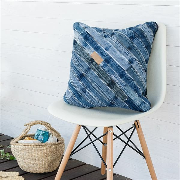ヌードクッション付き 】パッチワーク デニムクッション 45角 45×45cm