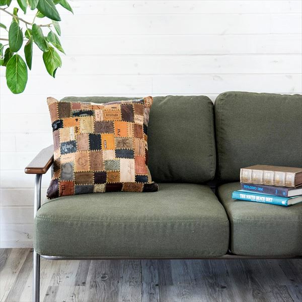ヌードクッション付き 】パッチワーク レザー クッション 45角 45×45cm