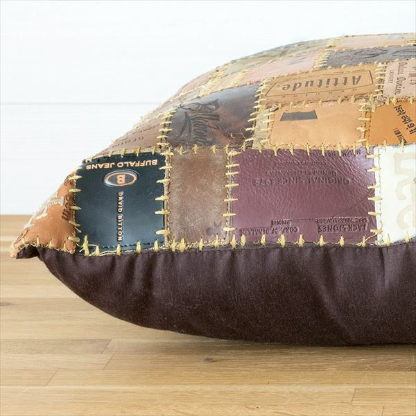 〘新品〙茶ゴールド色柄１点 パッチワーク刺繍入り円筒形クッション 約78cm ヌードクッション付き 】パッチワーク レザー クッション 45角 45×45cm