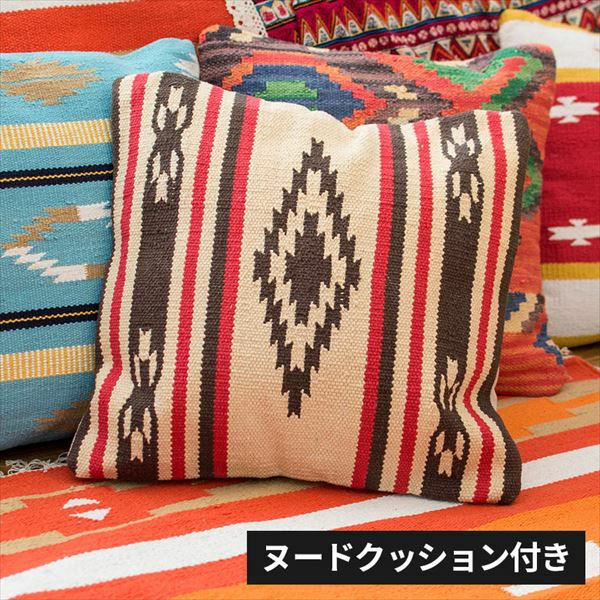 クッション ネイティブ柄 インド製 45cm × 45cm Cタイプ レッド