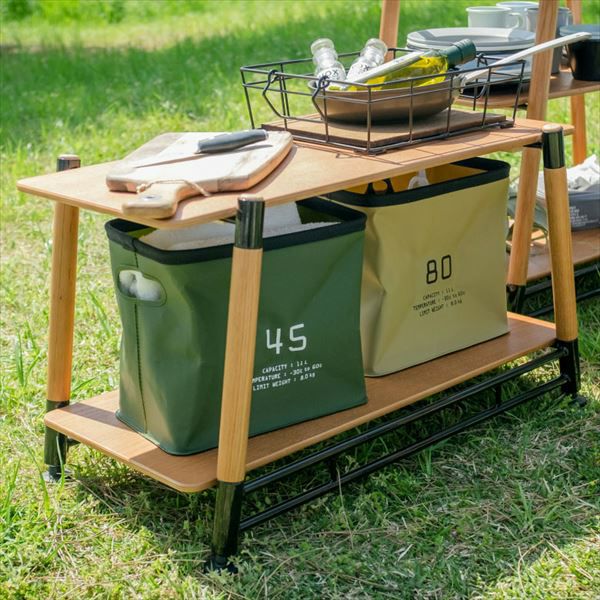 キャンプラック 木製 2段 幅70cm 奥行38cm 高さ41cm 軽量 [98603
