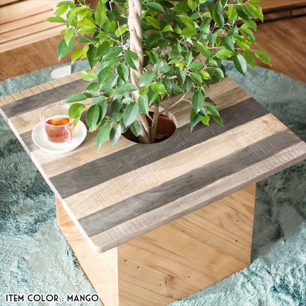 シンプルな木製天板の緑のテーブル 植木鉢にのせるだけでテーブルになる天然木のプランツテーブル天板