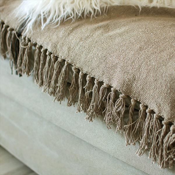 ブランケット コットン インド綿 ロゴ 180×130cm 長方形 ベージュ