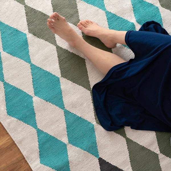 コットン ラグ カーペット ラグマット ダイヤ柄 綿100% 200×200cm
