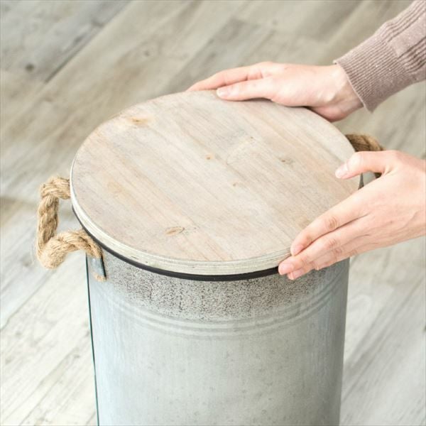 スツール ペール缶 丸型 木製座面 スチール 直径27cm 高さ42cm 収納