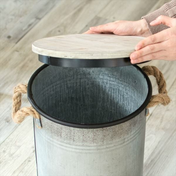 スツール ペール缶 丸型 木製座面 スチール 直径27cm 高さ42cm 収納