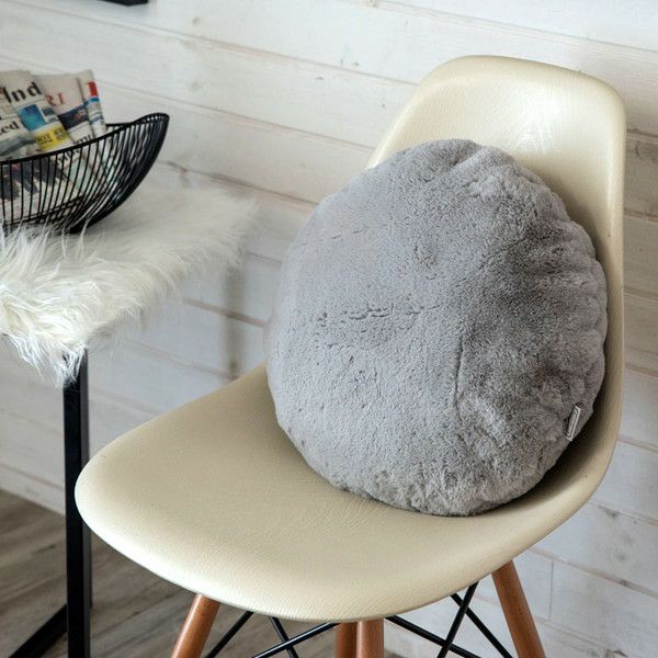 SI ambient lounge グレー ファー 円形クッション 円型 40cm ラビットファー 無地 クッション ふんわり シンプル 洗える