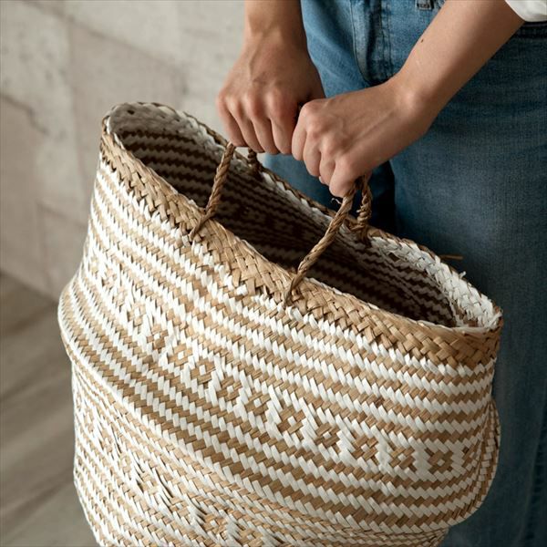 折りたたんで2WAYに使えるシーグラス製バスケット 約35×35cm ホワイト