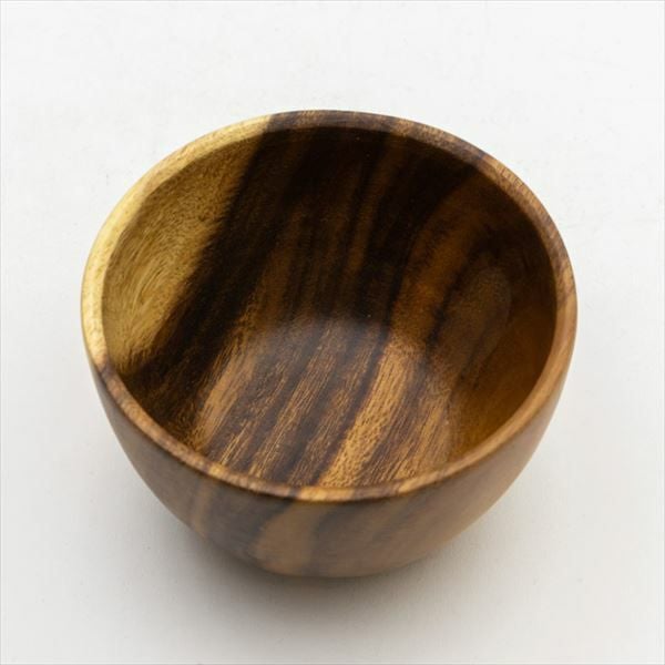 天然木をくり抜いて仕上げたアカシアウッドのラウンドボウル 直径12cm