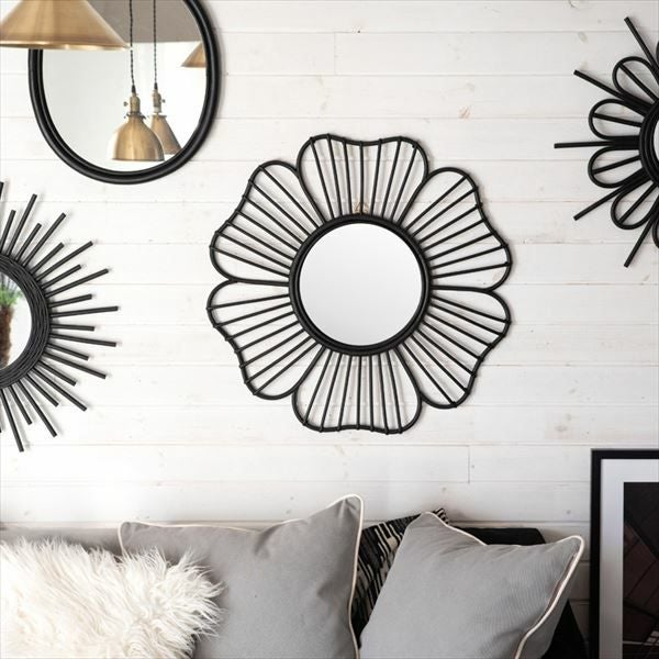 ミラー 鏡 フラワーB 壁掛け ラタン 直径約65cm ミラー部分径26cm