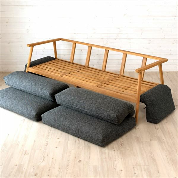 家具設置便】3人掛けソファ 天然木製 幅190cm「TAKE TEAK」 [13730