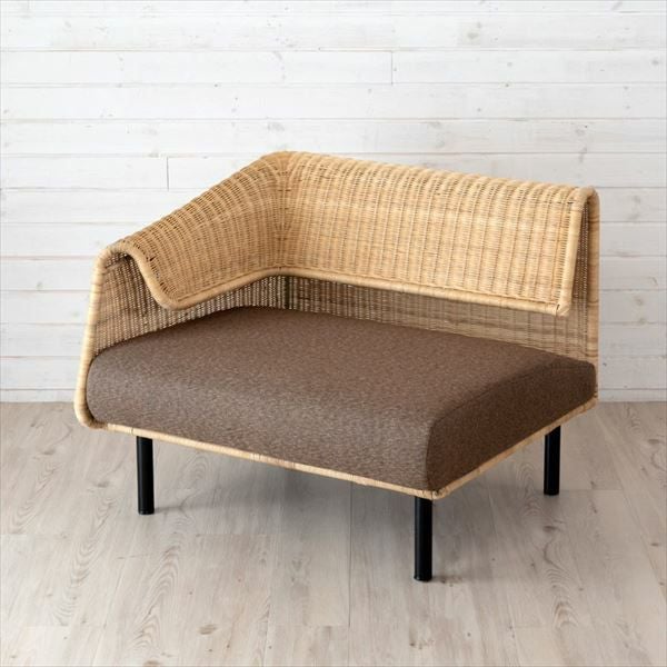 組み合わせて使えるラタン製ソファ(左) ブラウン 脚取り外し可 幅88cm