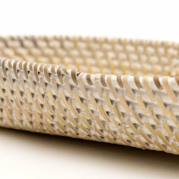トレイ ラタン製 ホワイトウォッシュ 楕円形 約25×12cm 深さ3.5cm