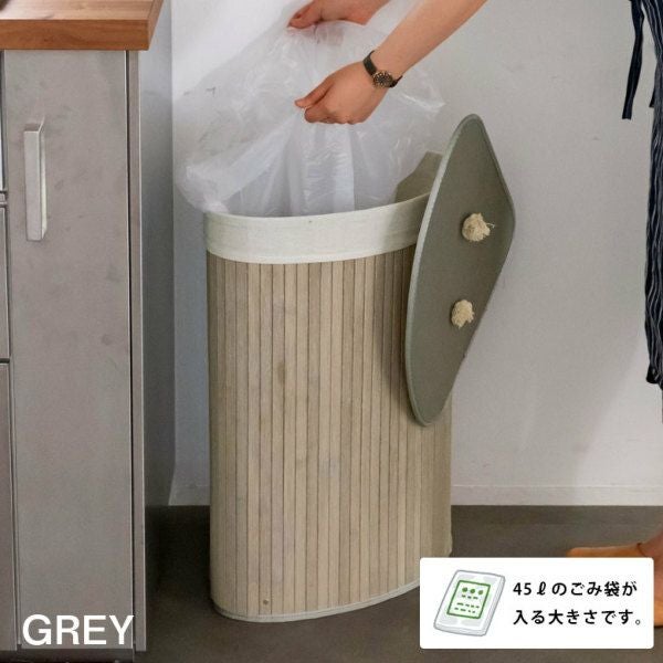 ランドリーバスケット バンブー製 コーナータイプ 蓋付き 大容量 内布
