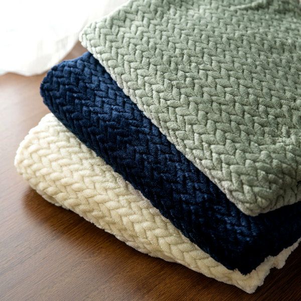 ブランケット 150×100cm アイボリー ネイビー カーキ フリース [90085