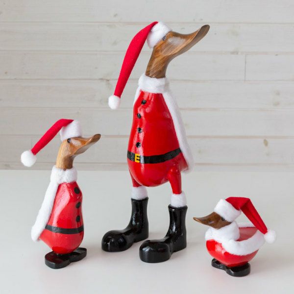 サンタクロース アヒル陶器置物 オブジェ クリスマス Xmas 飾り デコレーション あひる アヒル ダック
