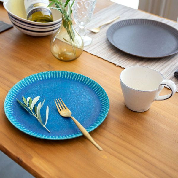プレート 信楽焼 中皿 縞模様 和食器 [90097]【 焼物 ホワイト ブルー