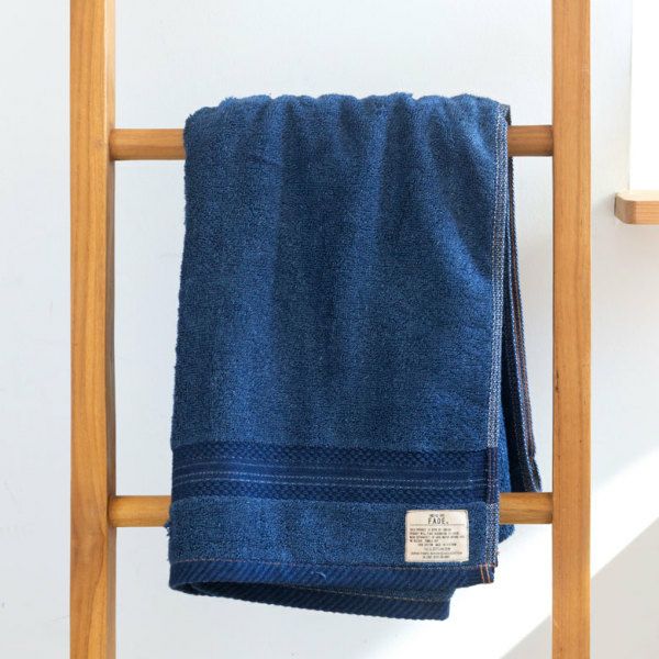 バスタオル 大判 75×150cm 綿100% ネイビー ブルー ヴィンテージカラー