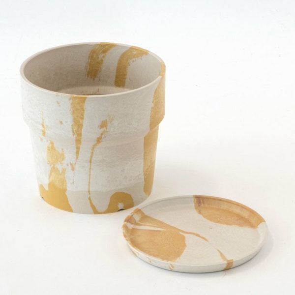 植木鉢 プランツポット 6号鉢 プラスチック マーブル模様 受け皿付き