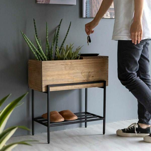SO　ウッドプランター3段シェルフ　メープル✖️ブラック　30cm 6セット プランタースタンド 脚付き プランター シェルフ アイアン 木製 木