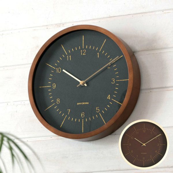 時計 壁掛け時計 丸型 直径25cm 木 合皮 ガラス ブラック ブラウン