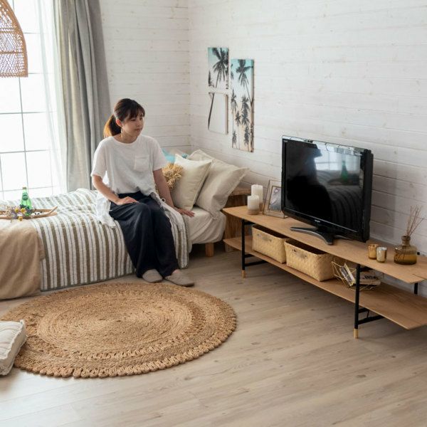 大型オープンシェルフ ブラウン木製テレビボード TVボード ローボード 木製 スチール ナチュラル ブラウン W 180 × D