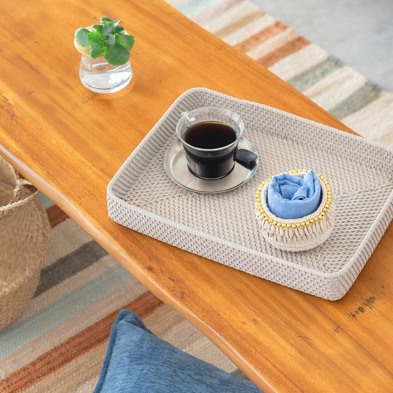 トレイ トレー Lサイズ ボックス ケース ラタン 籐 ホワイト
