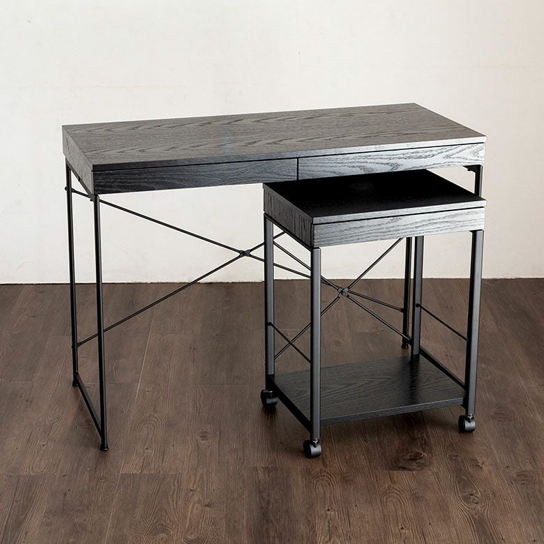 ワゴン デスクワゴン スチール 木製 W 45 × D 34 × H 61.5 cm ブラック