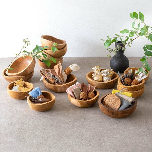 トレイ チークウッド 木製 ウッド ボウル Sサイズ ハンドメイド [11587