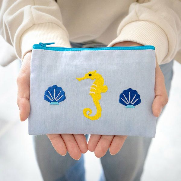 メール便対応】 ポーチ トロピカル 南国 ベトナム 刺繍 約 W 16cm D