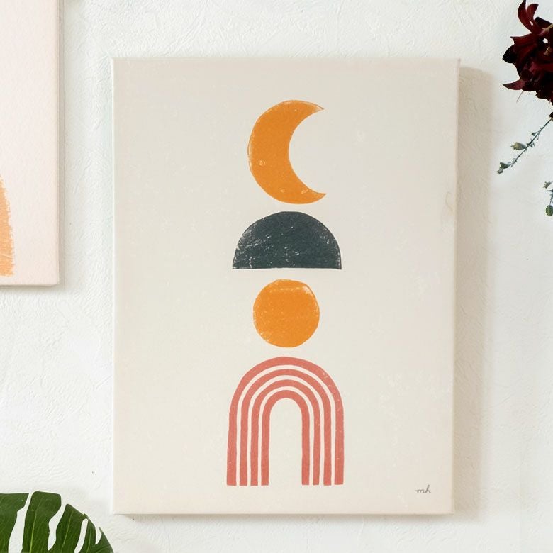 アースカラーで描くBOHOテイストのキャンバスアート 虹と月と太陽の