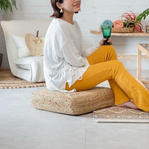 フロアクッション 座布団 ジュート 正方形 約 W 46cm D 46cm H 15cm