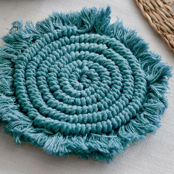 メール便対応】 コースター マクラメ 編み コットン 丸形 約 W 13cm D