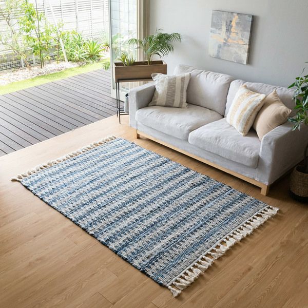 ラグ マット ラグマット インド デニム フリンジ付き 約130×190cm Raha