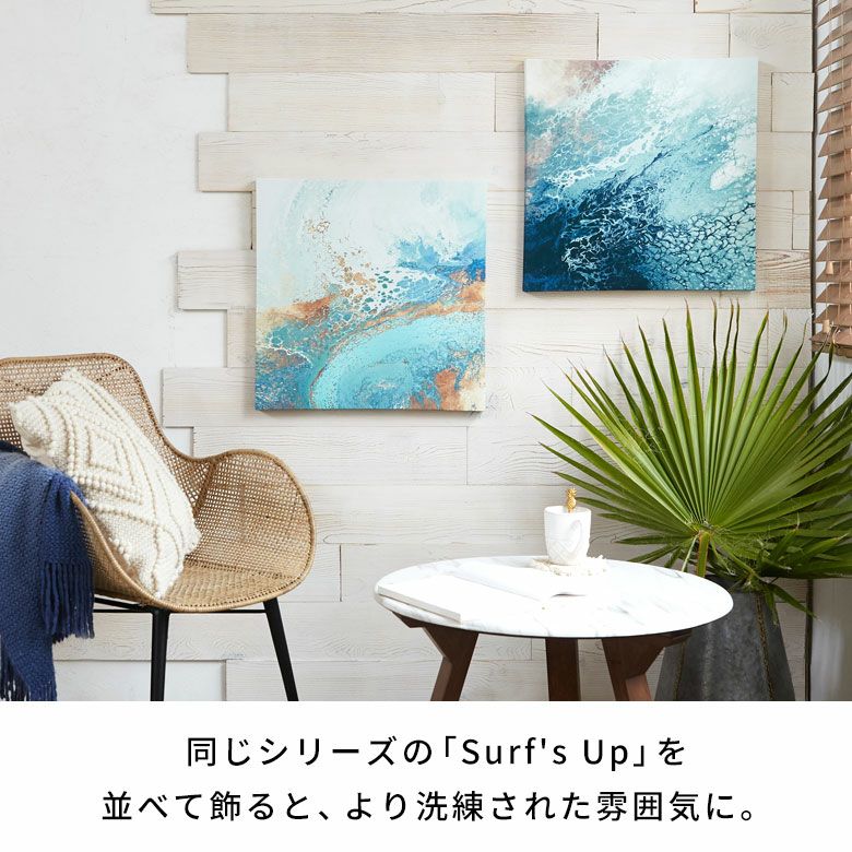 キャンバス油絵　専用　海と砂浜と空が見える窓際のテーブル 　モダンおしゃれアート アートパネル AQUA アクア キャンバス アート 幅50cm 高さ50cm 正方形