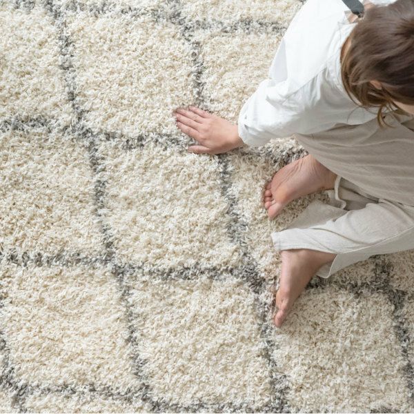 ベニオワレン風シャギーラグ 200×200cm モロカンデザイン ダイヤ柄